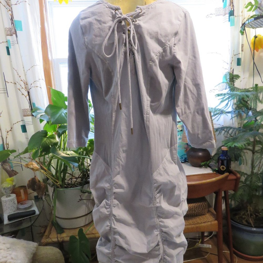 Light grey XCVI ruched tie neck dress - size large - great condition